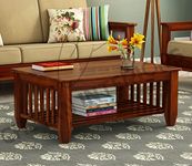 Chetan Interiors Designer Coffee Table for Living Room | Solid Wood Tea Table for Home (Sheesham Wood, Teak Finish)