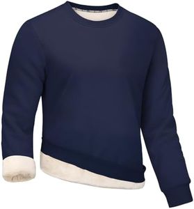 Gihuo Men's Crewneck Sweatshirt Winter Warm Sherpa Lined Pullover Fleece Top Heavyweight Loungewear Sweatshirt (Navy, Medium)