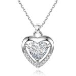 EXGOX Silver Heart Necklaces, 925 Sterling Silver Necklace for Women Crystal Heart Necklace Dainty Love Heart Necklace Adjustable Silver Chain Necklace Women Birthday Gift (White-Crystal Heart)