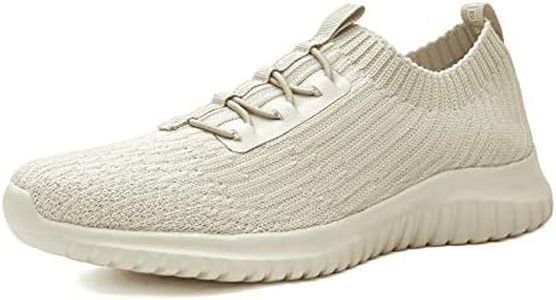 TIOSEBON Women's Lightweight Casual Walking Athletic Shoes Breathable Running Slip-On Sneakers for Jogging Workout 12 US Beige