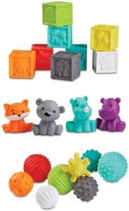 Infantino - Palline Sensoriali Blocchi e Compagni - 20 Pezzi - Esplorazione Sensoriale - Sviluppo Motorio - Giocattolo per Bambino per Scoprire i Colori, il Conteggio e i Numeri - Regalo Neonato 0 M +
