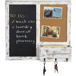 MyGift Whitewashed Wood Entryway Family Command Center Wall Mounted Organizer with Chalkboard, Cork Board, Mail and Key Holder