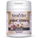 Garlic Tablets 3000mg - High Strength & Rich in Allicin – 180 Tablets 6 month's Supply - Taste & Odour Controlled - UK Made – Equivalent to 3000mg of Fresh Garlic