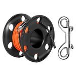 100FT Scuba Diving Reel, Aluminum Alloy Large Scuba Spool Finger Reel with Double-Ended Bolt Snap Clip for Underwater Scuba Diving Snorkeling Spearfishing (Orange Line Black Reel)