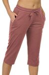 icyzone Women's Capri Sweatpants Straight Leg Cropped Joggers Pants with Pockets (L, Dusty Pink)