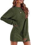 Ekouaer Women Nightgowns Long Sleeve Ribbed Knit Night Shirts Crew Neck Sleepwear Soft Sweater Dress Army Green S