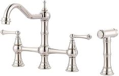 Bridge Kitchen Faucet with Side Sprayer, WOWOW Solid Brass Kitchen Faucet for Sink 4 Hole Polished Nickel Kitchen Sink Faucet, Two Handle 8 Inch Centerset Bridge Faucet