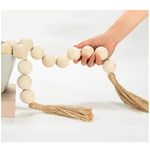 OMISHE Large Wood Bead Garland with 1.6" Diameter Wooden Beads and Tassels, Decorative Beads Boho Decorations for Home, 41" Long Rustic Farmhouse Country Wood Beads Garland for Home Tiered Tray Decor