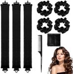 9 Pieces Heatless Blowout Rods Suit, Heatless Hair Curler Set Hair Rods (No Damage to Hair), Overnight Blowout Rods Kit, Thick Heatless Curls&Hair Bands&Tail Comb