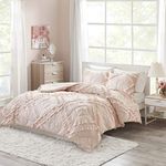 Intelligent Design Kacie 2 Piece Coverlet Microfiber Diamond Tufted Design with Ruffles Modern Shabby Chic All Season Quilt Bedding Set with Matching Sham, Twin/Twin XL, Blush