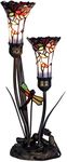 Bieye L30620 Lily Flowers and Dragonfly Tiffany Style Stained Glass Accent Table Lamp, 19-inch Tall