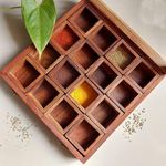 THEHEARTWILL Sheesham Wooden Masala Dabba Spice Jar with Glass Top/Box for Kitchen/Wood Container with Lid/Decorative Organizer/Spice Storage Racks Jars 16 containers with 1 spoon.