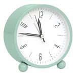 ABOUT SPACE Metal Alarm Clock - 4 Inch Round Silent Analog Desk/Table Clock with Night LED Light- Battery Powered Simple Design for Home Office Students Kids Bedroom Clock for Study Room – PVC Blue