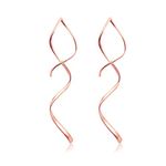 Earrings for Women Spiral threader earrings 14K gold earrings hand bent dangle earrings for women，suitable for gift giving, perfect for your birthday party, Christmas, gift giving. (Rose Gold)