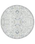 JINCHAN Round Rug 7ft Area Rug Vintage Rug Indoor Thin Rug Retro Accent Rug Distressed Carpet Blue Multi Floral Print Circle Rug 7' Round Boho Rug Non Slip Kitchen Bedroom Living Room Dining Room