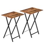 HOOBRO Side Table 2 Set, Folding Tables, TV Tray Table for Eating, Small Sofa End Laptop Drinks Coffee Tables for Small Space, Living Room, Industrial, Metal Frame, Rustic Brown EBF25BZ01