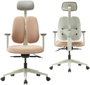[Dual-Backrests Gold Renewal Ergonomic Office Chair - Best Office Chair for Posture, Office Chair for Bad Back, Back Pain,Lumbar Support l Home Office Desk Chairs (White frame & Beige)