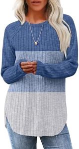 Saloogoe Fall Clothes for Women 2025 Pullover Cute Sweaters Tunic Tops to Wear with Leggings Winter Clothes Color Block M