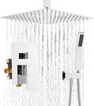 Square Ceiling Mount Rain Shower System KRUZOO Brass Shower Faucet Set Chrome Polished Bathroom 12 Inches Rain Shower Head with Handheld Combo Set with Rough-in Valve and Shower Trim Kit, LY08083CP