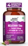 The Body Reserve Melatonin 10mg with Tagar 250mg - 120 Veg Tablets for Natural Sleep Aid, Muscle Recovery, Nerve Relaxation, and Stress Relief - Non-Habit Forming Sleep Aid for Men & Women.