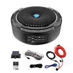 Recoil SL1708 400 Watt 8" Under-Seat Slim Amplified Car Subwoofer with Installation Wiring Kits