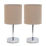 Simple Designs LT2007-GRY-2PK Chrome Mini Basic Table Lamp with Fabric Shade 2 Pack Set, Grey