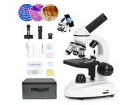 Microscope for Adults Kids Students, 100X-2000X Microscopes, Metal-Body Dual LED Illumination, Biological Compound Monocular Microscope Kit for School Lab, Homeschool w/Phone Adapter