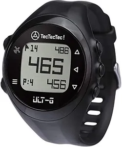 TecTecTec ULT-G Stylish, Lightweight and Multi-Functional Golf GPS Watch, Durable Wrist Band with LCD Display, Worldwide Preloaded Courses - Black