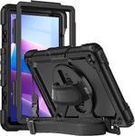 Herize Case Cover for Lenovo Tab M10 Plus (3rd Gen) 10.6" 2022 w/Screen Protector & Kickstand, Heavy Duty Hybrid Shockproof Cover with Pencil Holder Hand/Shoulder Strap TB125FU/TB128FU Black