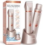 Electric Bikini Trimer Shaver Women: 2 in 1 IPX7 Waterproof Wet & Dry Use Body Hair Trimmer and Facial Hair Remover - Rechargeable Hair Removal Kit for Bikini Underarm Leg Arm Body Face (Rose Gold)