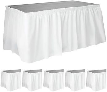 Juvale 6 Pack White Table Skirt for Rectangle Tables, 29 in x 14 ft Disposable Plastic Table Skirts for Wedding, Engagement Party, Baby Shower, Fits Tables Up to 8 ft Long