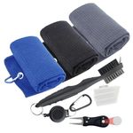 3 Golf Towels for Golf Bags with Clip - 60 X 40CM, Golf Club Cleaning Kit, Golf Accessories for Men - Golf Gifts for Men