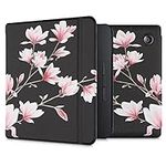 kwmobile Case Compatible with Kobo Libra H2O Case - eReader Cover - Magnolias Pink/White/Black