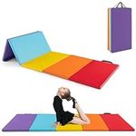 Goplus Gymnastics Mat, 6'x4' 3-Panel/6.6'x2.5' 5-Panel Folding Tumbling Mat w/Carrying Handles, Hook&Loop Fastener, Portable PU Leather Rainbow Exercise Mat for Home Gym Aerobics Yoga (5-Panel,5 Color)