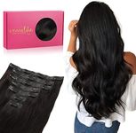 WENNALIFE Seamless Clip In Hair Extensions, 16 Inch 130g 7pcs Natural Black Hair Extensions Clip in Human Hair Invisible PU Skin Weft Natural Remy Human Hair Extensions