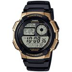 Casio Men's '10 Year Battery' Quartz Stainless Steel and Resin Watch,(Model: AE-1000W-1A3VCF), Black/Gold