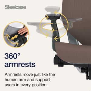 Steelcase Gesture Ergonomic Office Chair – 360° Armrests, 3D Lumbar, Mocca