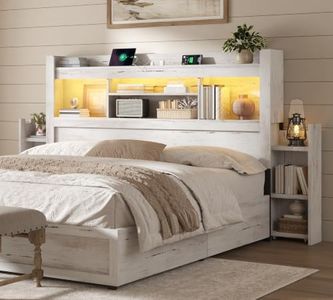 AMERLIFE King/Cal King Wood Headboard Only with Storage, Distressed White