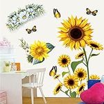 Sunflower Wall Stickers 3D Yellow Flower Decals, Peel and Stick Removable Sun Flower Butterfly Wallpaper, DIY Mural Wall Art Decor for Nursery Classroom Living Room Bedroom Home Decoration (A)