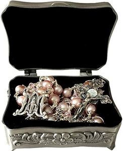 elegantmedical Handmade Bali Sterling Silver Wire Wraped AAA+ 8-9mm Purple Pearl Beads Catholic Rosary Necklace Cross Crucifix Box