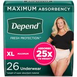 Depend FIT-FLEX Adult Incontinence Underwear for Women, Maximum Absorbency, XL, Blush, 26 Count