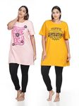 9shines Label Hosiery Cotton Lounge T-Shirt | Night Gown | Graphic Print and Right Side Pocket - Combo Pack of 2 (9SLTC64-LP.MY-5XL)