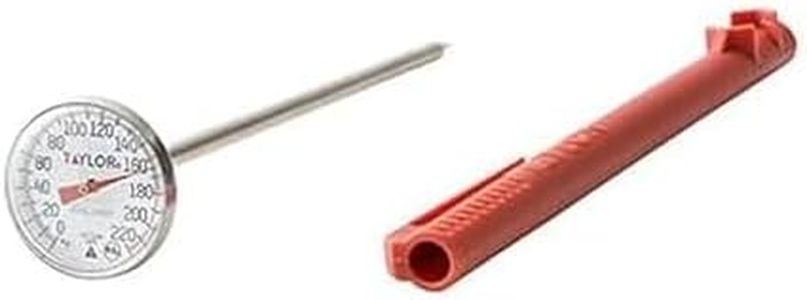 Taylor Precision Products Instant Read Analog Meat Food Grill BBQ Cooking Kitchen Thermometer with Red Pocket Sleeve for Calibration, 1 inch dial, Stainless Steel