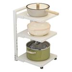 Gzsekken Pot Rack Organizer, Pot and Pan Stand Rack with 3 Adjustable Non-slip Dividers, Detachable Pot Lid Holder Stand Cookware Baking Tray Storage and Organiser for Kitchen Counter Cabinet,White