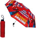 Marvel Spiderman Compact Folding Umbrella, Kids Umbrella, High Strength Structure, Classic Spiderman Design Umbrella - Black, multi-coloured