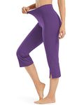 Promover Capri Bootcut Yoga Pants for Women High Waist Front Split Workout Flare Pants with Pockets Dark Purple