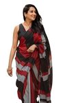 VIRICA Women's Soft Chanderi Cotton Digital Print Casual Saree with Unstitched Blouse(Black, Grey, Red)