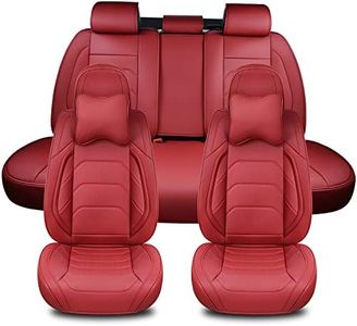 TIEHESYT Martha Red Car Seat Covers Full Set, Breathable Leather Automotive Front and Rear Seat Covers & Headrest for Comfortable Driving, Universal Auto Interior Fit for Most Kinds of Vehicles, Cars