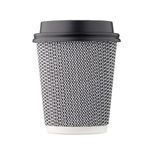 Harvest Pack GOURMET SHOWCASE [150 Set 8 oz Disposable Coffee Cups, Insulated Ripple Double-Walled Paper Cup with Lid, Black and White Geometric, Tea Hot Chocolate Drinks to go