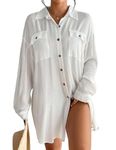 Bsubseach Beach Coverups for Women Long Sleeve Shirt Fall Blouse White Button Down Swimwear Cover Up